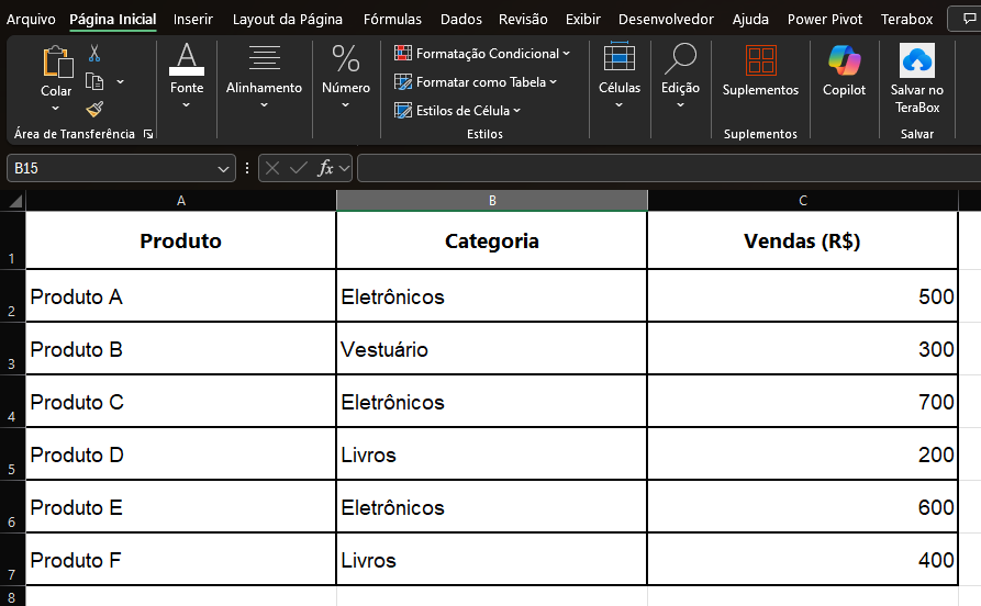 imagem Exemplo 1: Soma de Vendas por Categoria de Produto